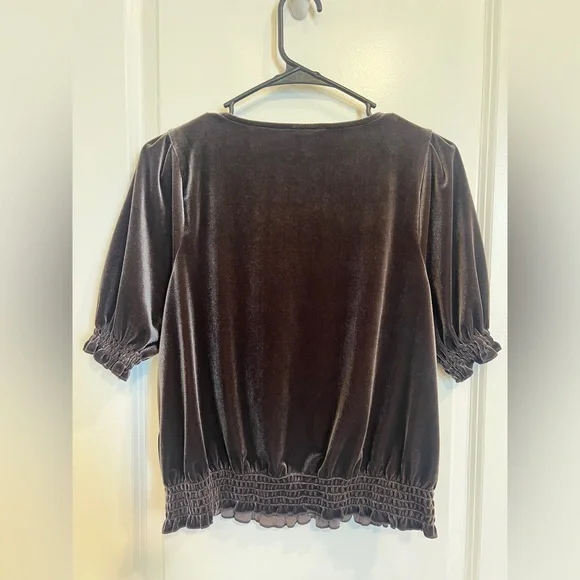 Madewell Smocked Velvet Crossover Top Dark Metal - Picture 7 of 7